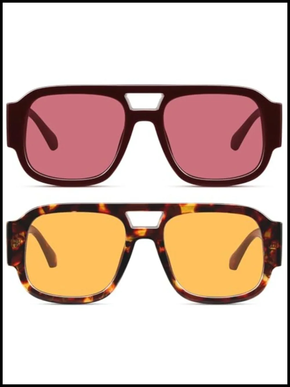 Square Aviator Sunglasses Retro 70s Chunky Double Bridge Flat Top Y2K Shades